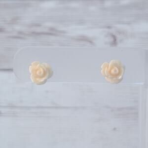 Vintage Stud Earrings Cream Rose - Just Over 3/8"